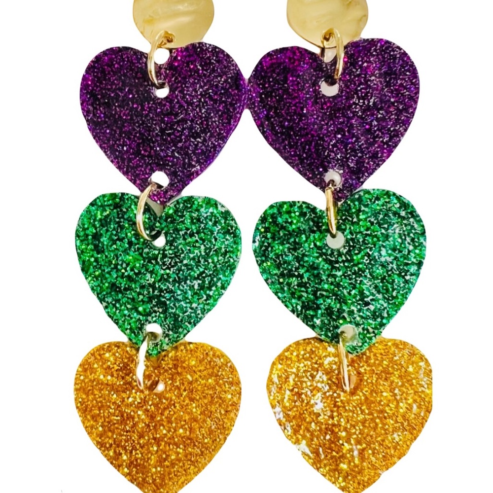 Beautiful Mardi Gras earrings. 3 inches